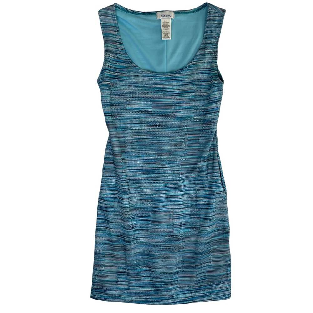 Biaggi‎ Blue Stripe Sleeveless Dress Fitted Bodycon Mini Casual Summer S (4-6)